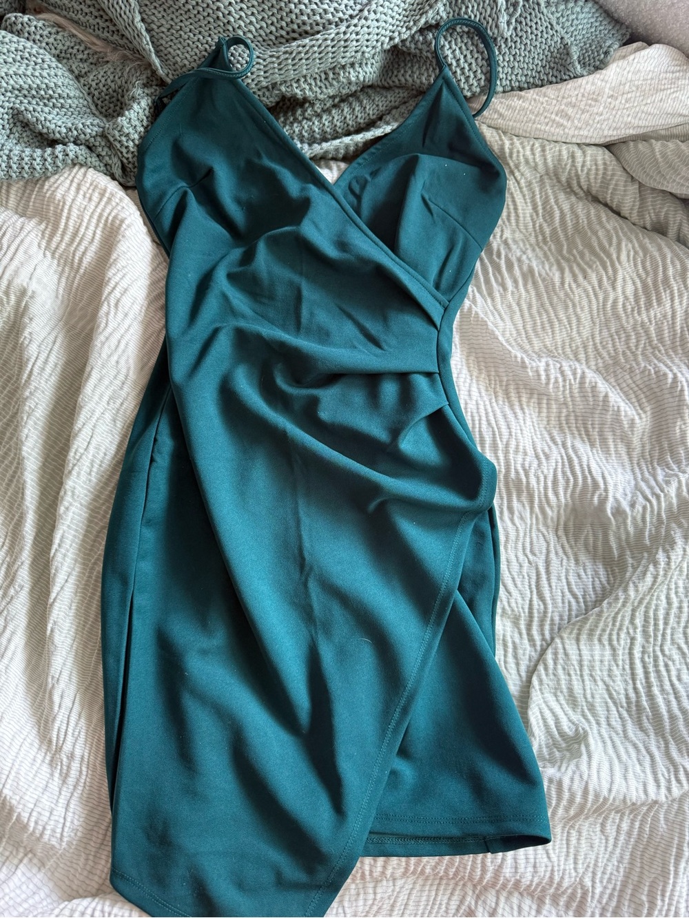 Amazon Teal Wrap-Front Midi Dress